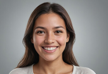 Obraz premium Portrait view of a regular happy smiling Ecuador woman, ultra realistic, candid, social media, avatar image, plain solid background