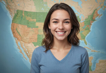 Portrait view of a regular happy smiling North America woman, ultra realistic, candid, social media, avatar image, plain solid background