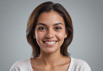 Fototapeta premium Portrait view of a regular happy smiling Honduras woman, ultra realistic, candid, social media, avatar image, plain solid background