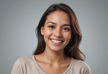 Fototapeta premium Portrait view of a regular happy smiling Panama woman, ultra realistic, candid, social media, avatar image, plain solid background