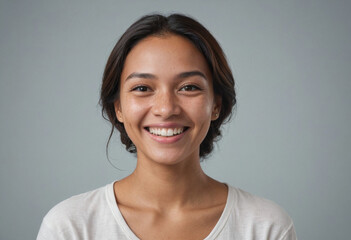 Fototapeta premium Portrait view of a regular happy smiling Palau woman, ultra realistic, candid, social media, avatar image, plain solid background
