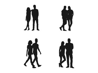 fashion people vector. Vector silhouettes of men and a women, a group of standing business people. Vector illustration featuring four monochromatic silhouettes of women. isolated on white background.