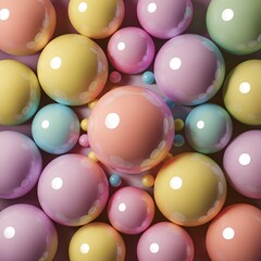 Colorful balls abstract wallpaper and background. Pattern design Plastic bubbles, gum, pastel pink spheres. 3d render wallpaper