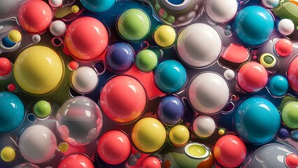 Colorful balls abstract wallpaper and background. Pattern design Plastic bubbles, gum, pastel pink spheres. 3d render wallpaper