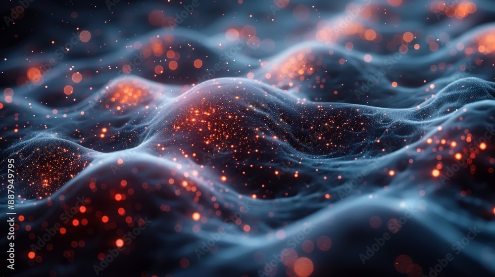 Poster a close-up image of an ai-generated simulation of biological processes, showcasing a dynamic and abs