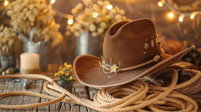 Cowboy Day Western Decorations featuring cowboy hats, ropes, and Western motifs