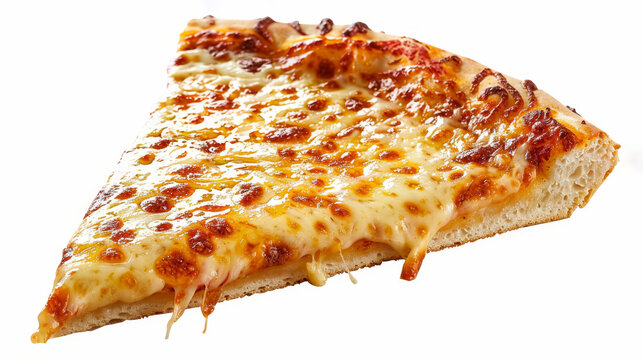 Delicious cheese pizza slice with melted mozzarella on white background - Powered by Adobe