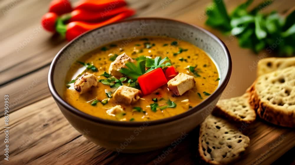 Canvas Prints  Delicious bowl of soup with crusty bread perfect for a cozy meal