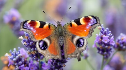 Peacock butterfly on lavender.