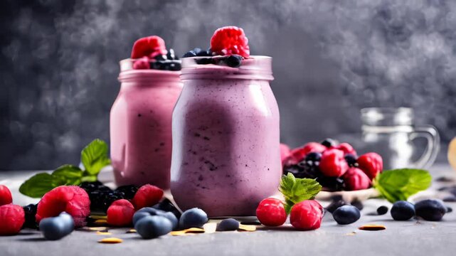  Freshly blended berry smoothie ready to enjoy 