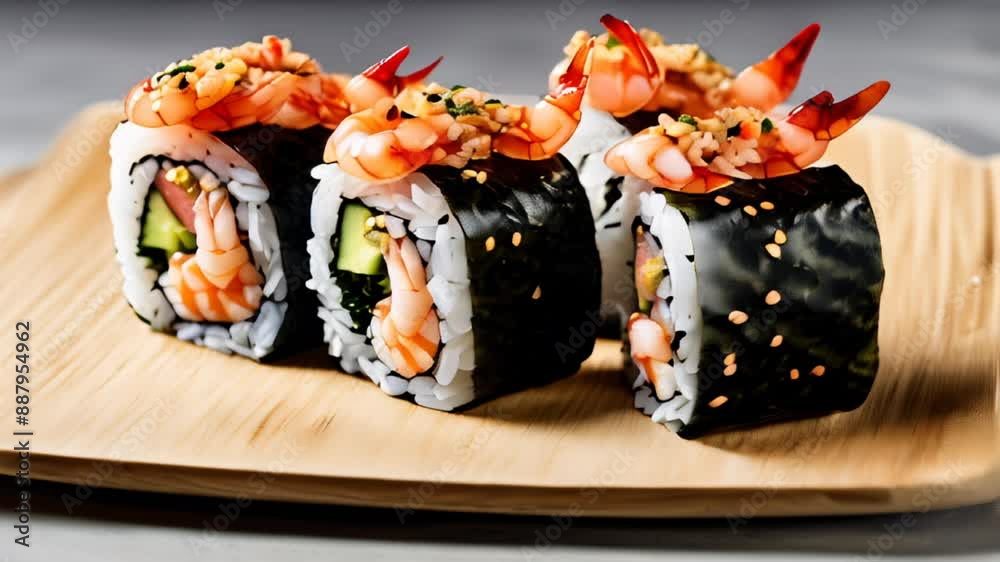 Canvas Prints  Delicious sushi rolls with shrimp and avocado ready to be savored