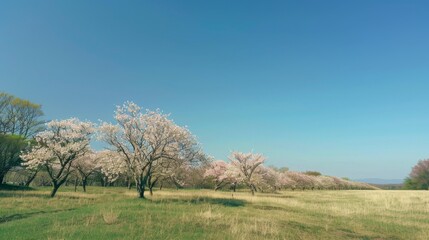 Obraz premium Cherry Blossom Trees in a Field.