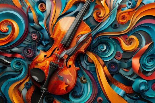 Music Harmony: Merge musical instruments with abstract patterns or vibrant colors to represent the harmony of sound and art.