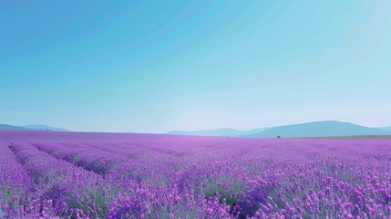 Naklejka premium Purple Lavender Field with Blue Sky.