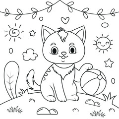 Cute Playful Kitten Coloring Book Page For Kids