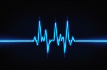 Blue glowing neon line of chart on screen. waveform of heart pulse, electrocardiogram.