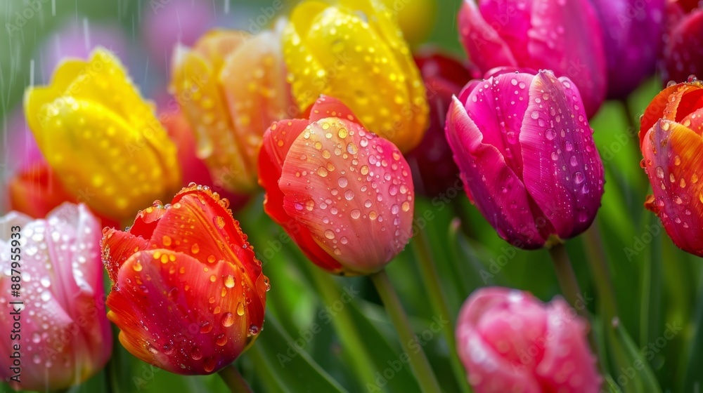 Canvas Prints Colorful Tulips in the Rain.