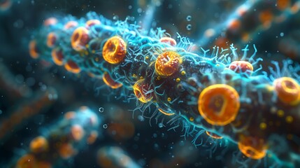 A microscopic image depicting a futuristic vision of synthetic biology with intricate details.