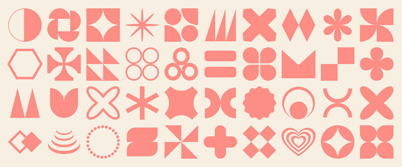 Big set of geometric elements for design. Trendy abstract minimalist figures, stars, flowers, circles. Vector illustration