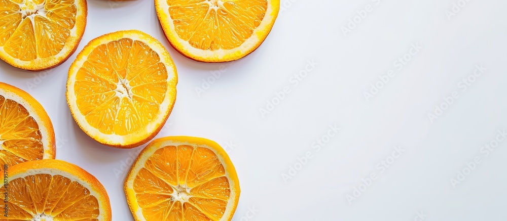 Canvas Prints Fresh orange slices arranged on a white background with copy space image