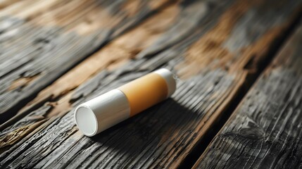 Blank Label Lip Balm Tube: A minimalist lip balm tube with no label on a wooden surface.
