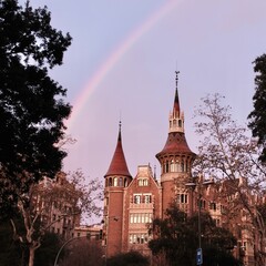 Historic Casa de les Puntxes BarcelonaBuilding with Rainbow in the Sky