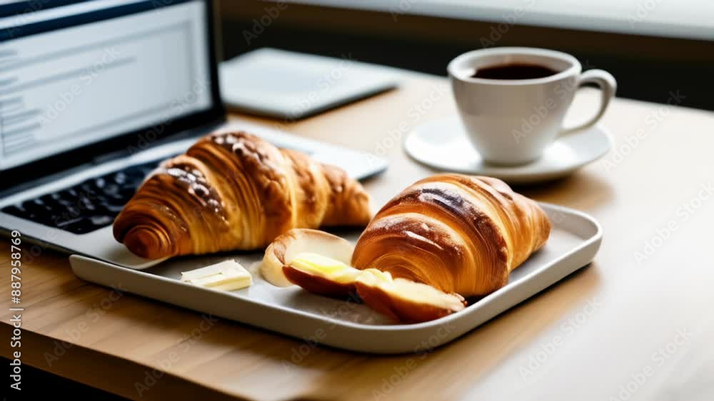 Sticker  Morning coffee and croissants the perfect start to the day