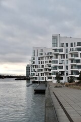 Copenhagen Modern Waterfront Apartments with Cloudy Sky