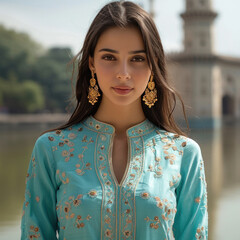 young indian woman wearing slawar kurta