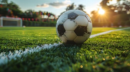 Fototapeta premium close-up photo of a professional soccer player playing football on a green grass pitch at a big stadium. dribbling the ball against opponents. soccer match on a field. Generative AI