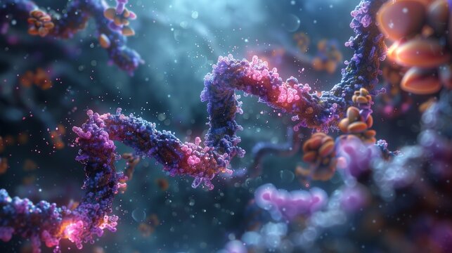 A close-up visualization of the CRISPR Cas9 mechanism at work, showcasing the intricate molecular interactions involved in gene editing.