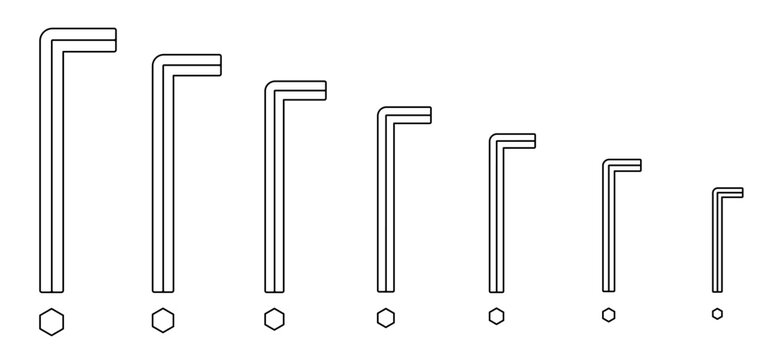 Cartoon allen wrench or hex key. Wrenches tools. Work service tool. hex key assembly set. Bicycle, cycling maintenance and repair. Home, furniture or bike fixing concept. Travel, inbus keys.