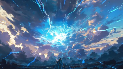 A Figure Ascending Through a Stormy Sky