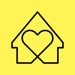 house icon with simple heart. line vector isolated on yellow background. trendy and modern design