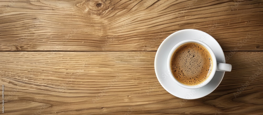 Canvas Prints White cup with coffee on wooden table copy space image