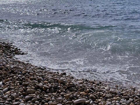 Sea waves on the pebble beach 