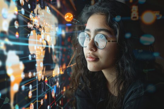 global connection of international students using technology to connect with language learners from around the world, online digital education concept