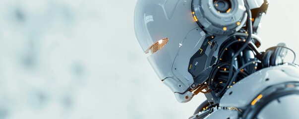 Fototapeta premium Futuristic Minimalistic Robot in 3D Render with Clean Metallic Finish on White Background, Contemporary Design