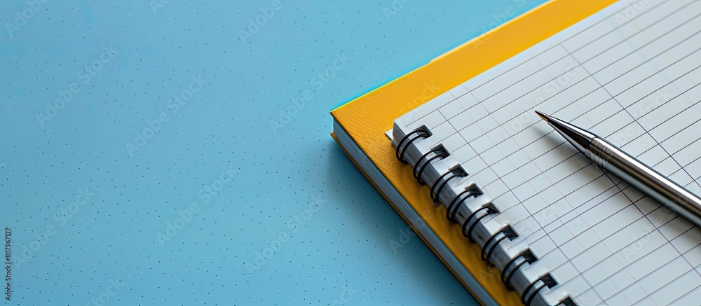 Poster a notebook along with a pen displayed leaving a blank area for additional content or design in the p