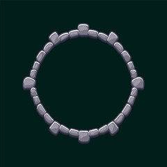 Round stone frame. Empty cartoon frame made of small stones for your game icons or slot symbols. APP frame