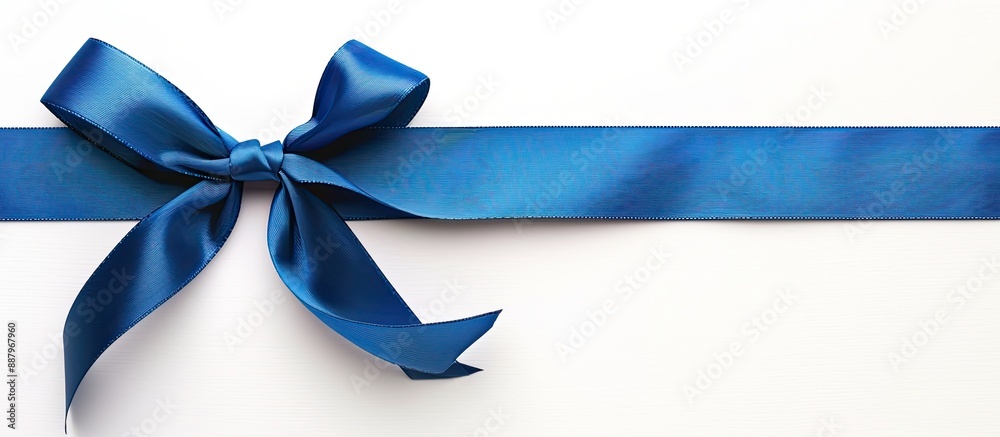 Wall mural present with a blue ribbon and bow on a white background copy space image included