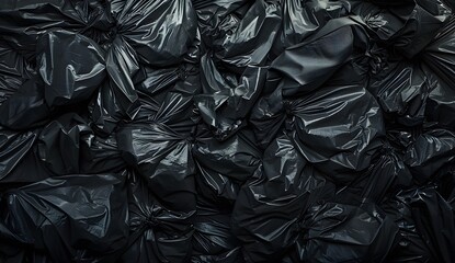 wall of black garbage bags, full frame