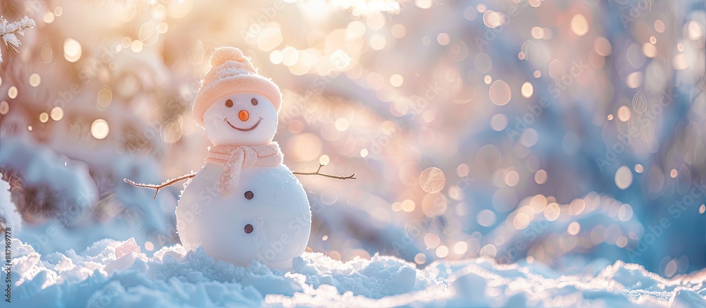 Wall mural a snow sculpture of a snowman in a winter setting with a copy space image available