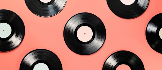 A flat lay showcasing vinyl records with space for adding text or images. Copy space image. Place for adding text and design