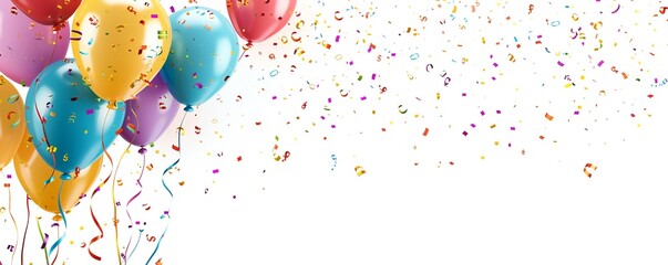 Celebration background with balloons and confetti, isolated on white background Generative Ai