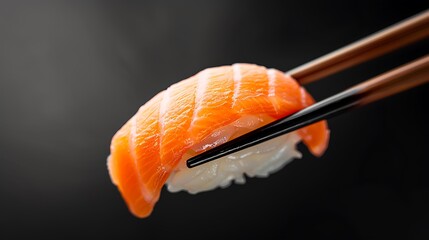 Salmon Nigiri Sushi with Chopsticks