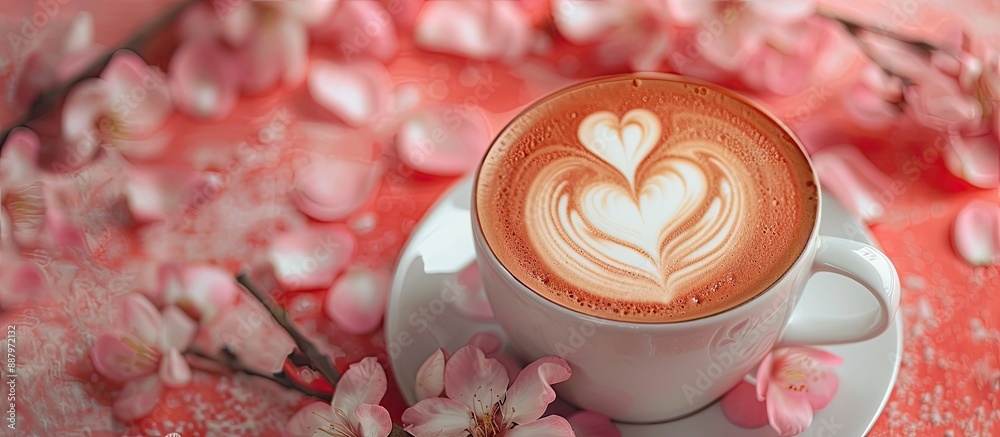 Wall mural Valentine s Day themed latte art with space for text or design. Copy space image. Place for adding text and design