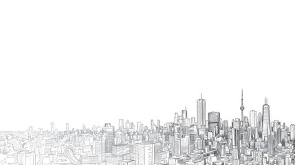 Naklejka premium City Skyline Detailed Line Sketch with Recognizable Landmarks on Plain White Background
