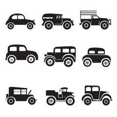 Design very stylish black pictograms that represent sport car items icon set.flat. Simple. White background.