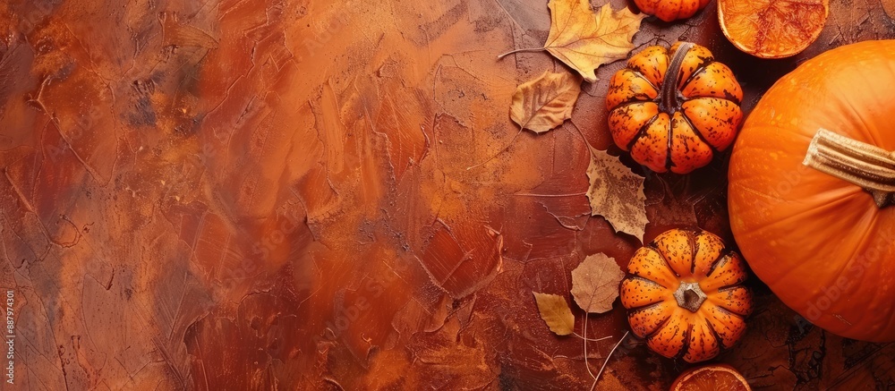 Sticker top view of a pumpkin themed decor with space for text or images. copy space image. place for adding